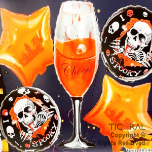 SET DE GLOBOS METALIZADO HALLOWEEN COPA CHEERS PIRATAS 5 UNIDADES 